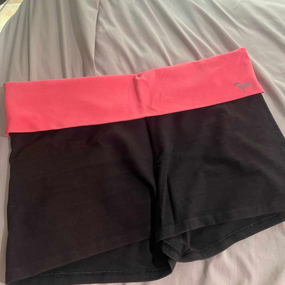 Victoria Secret PINK Black shorts, bold wasteband & silver Dog Detail in front